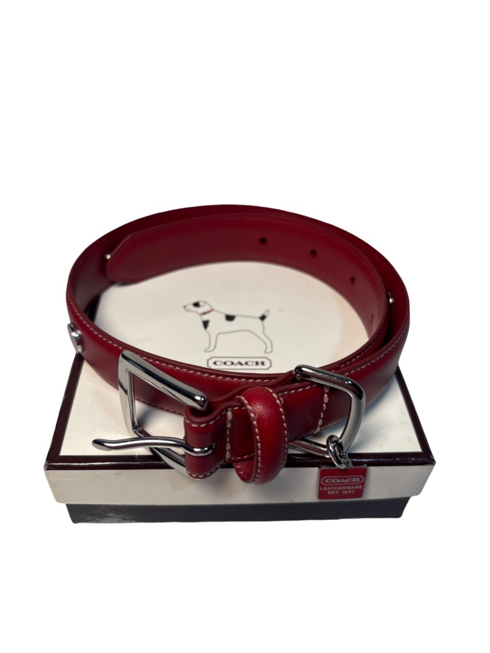 COACH Y2K Large Red Dog Collar  Leather with Silver Buckle New in box!